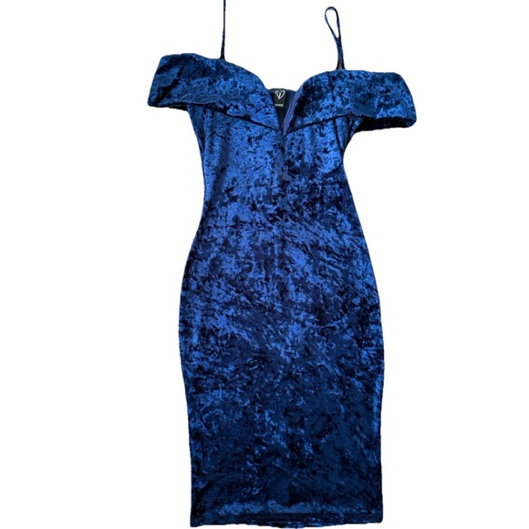 Windsor Dresses & Skirts - Windsor Y2K Velvet Dress Women’s Small Blue Cocktail  Bodycon Sexy Plunge Neck